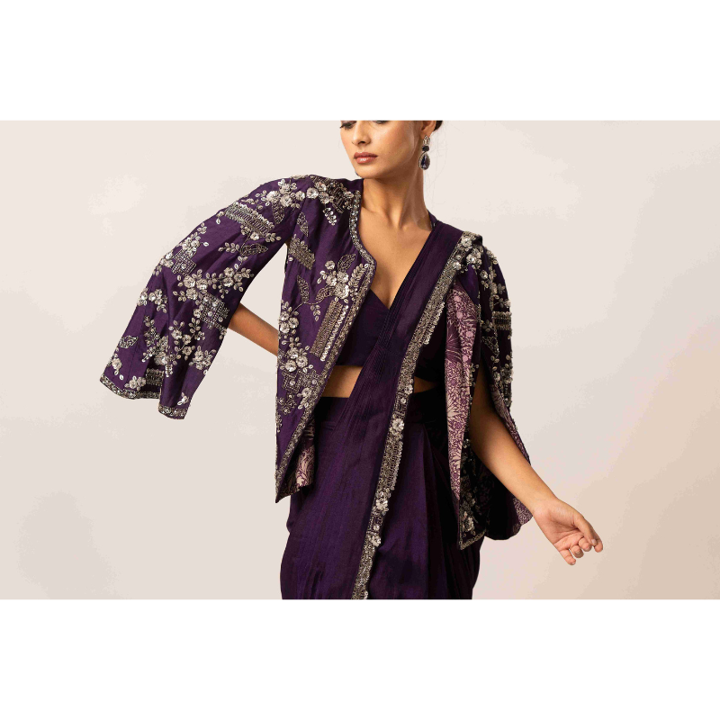 Cape Sleeve Silk Drape Saree