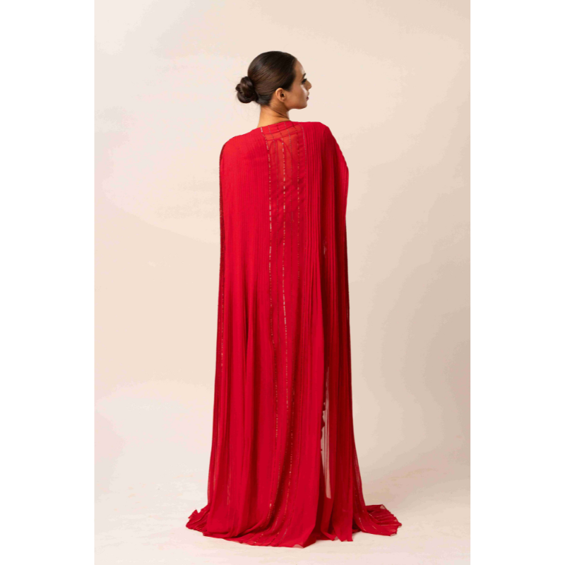 Embellished Drape Saree With Longline Cape