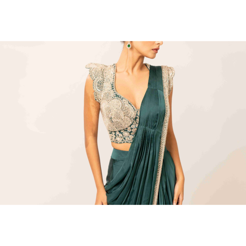 Satan Fabric Drape Sarees with Pearl Work