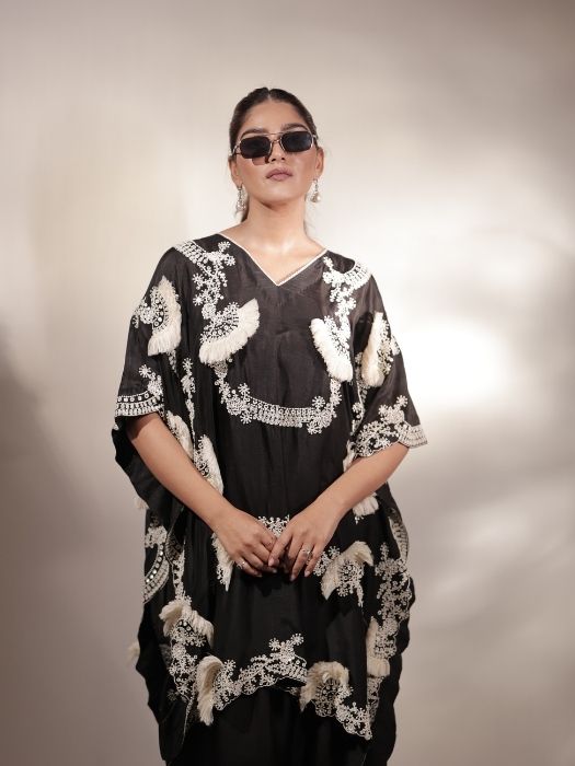 Black Silk Kaftan Set