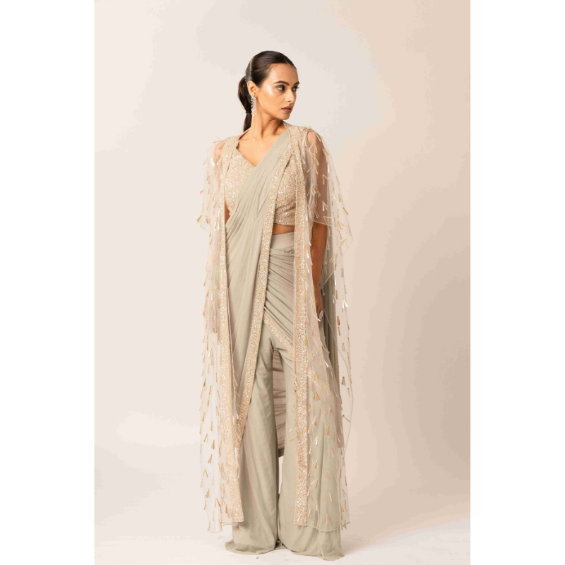 Flared Pant Drape Saree With A Jacket