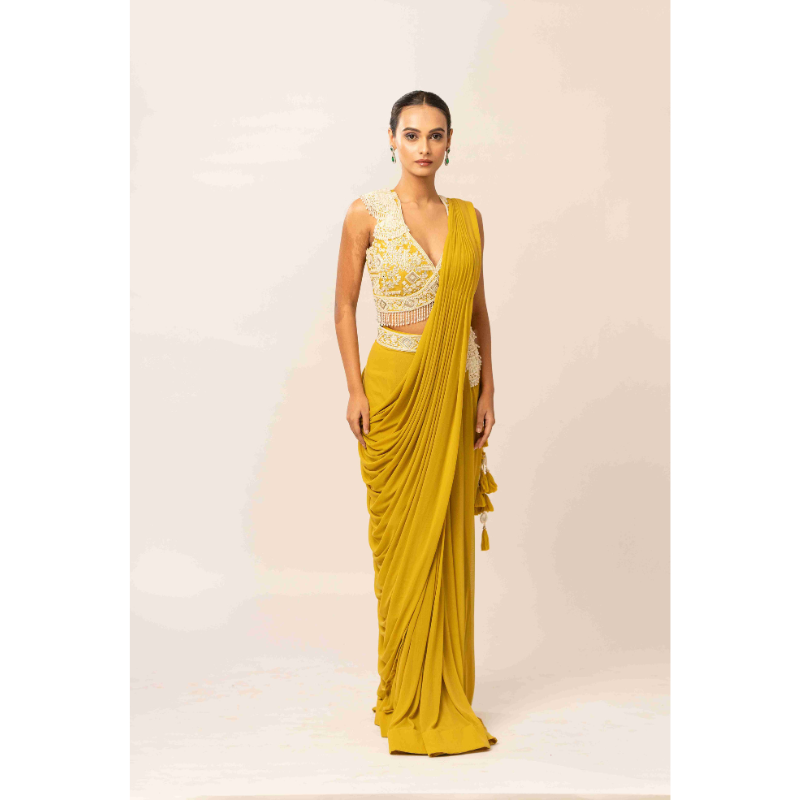 Fabric Lycra with Parle and Sequins Work Yellow
