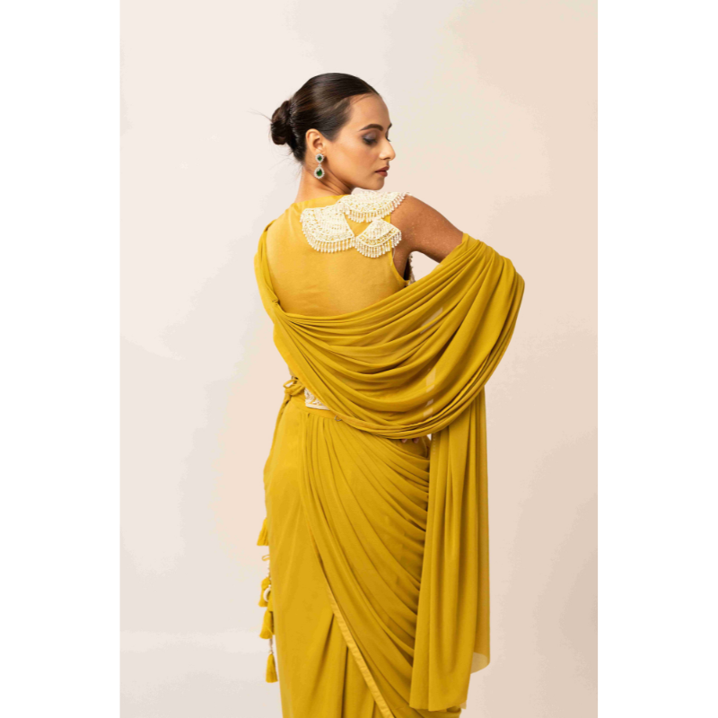 Fabric Lycra with Parle and Sequins Work Yellow
