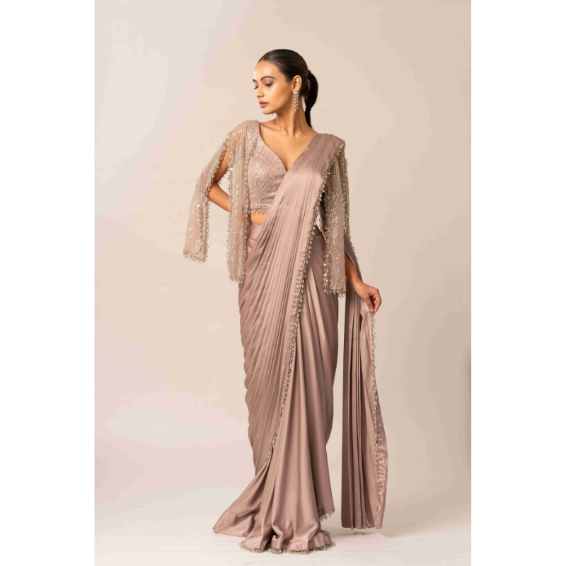 Short Cape Sleeve Drape Saree