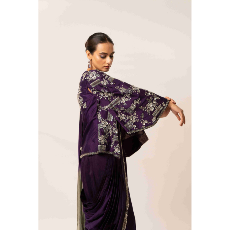 Cape Sleeve Silk Drape Saree