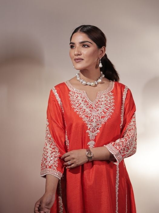 Orange Resham Kurta Set