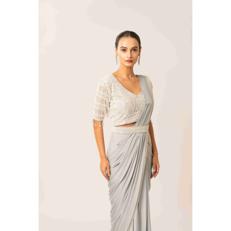 Fabric Lycra with Parle and Sequins Work Gray