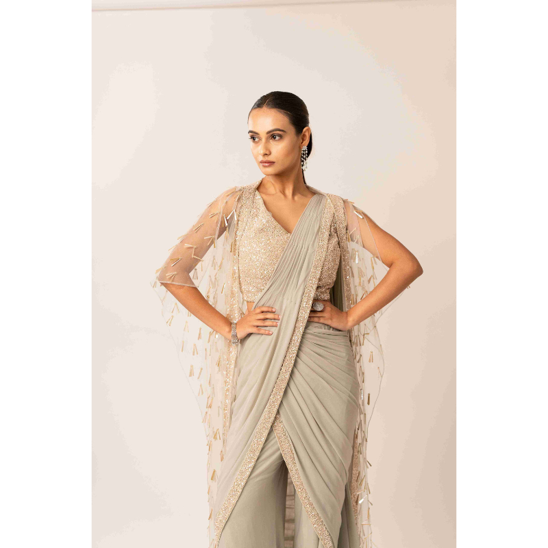 Flared Pant Drape Saree With A Jacket