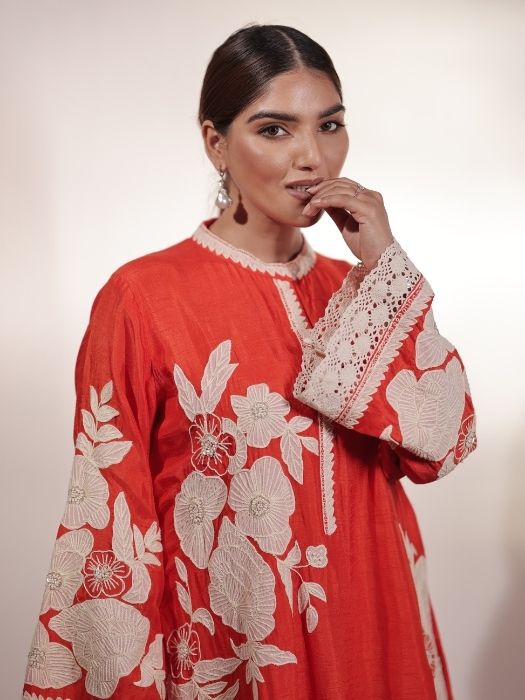 Red Dori Patch Work Suit Set