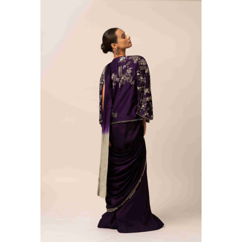 Cape Sleeve Silk Drape Saree