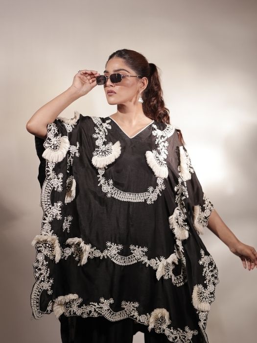 Black Silk Kaftan Set