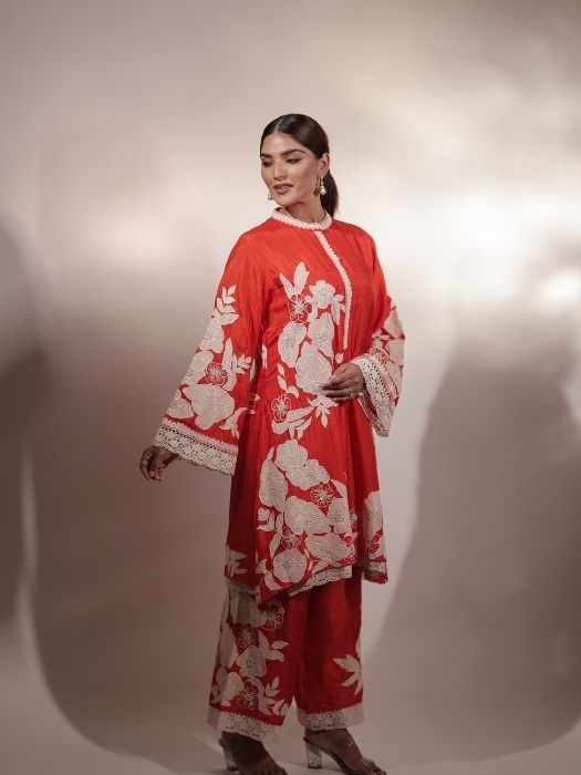 Red Dori Patch Work Suit Set
