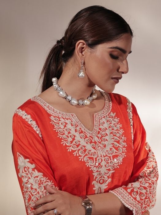 Orange Resham Kurta Set