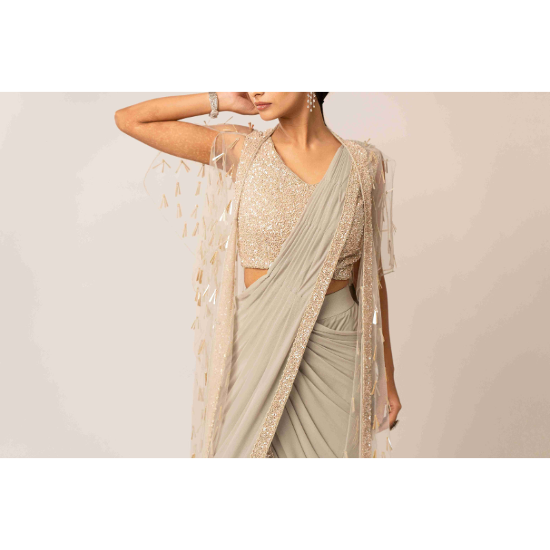 Flared Pant Drape Saree With A Jacket