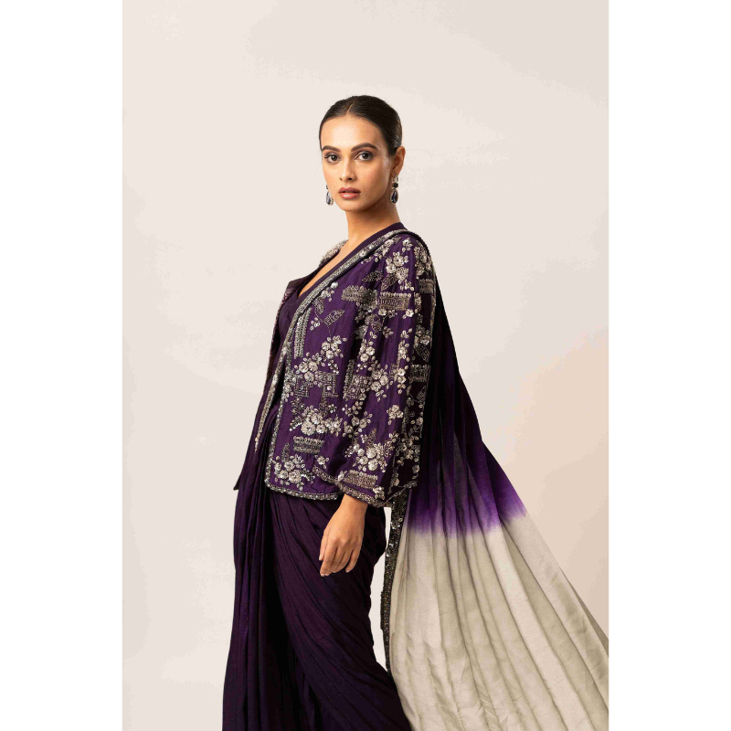 Cape Sleeve Silk Drape Saree