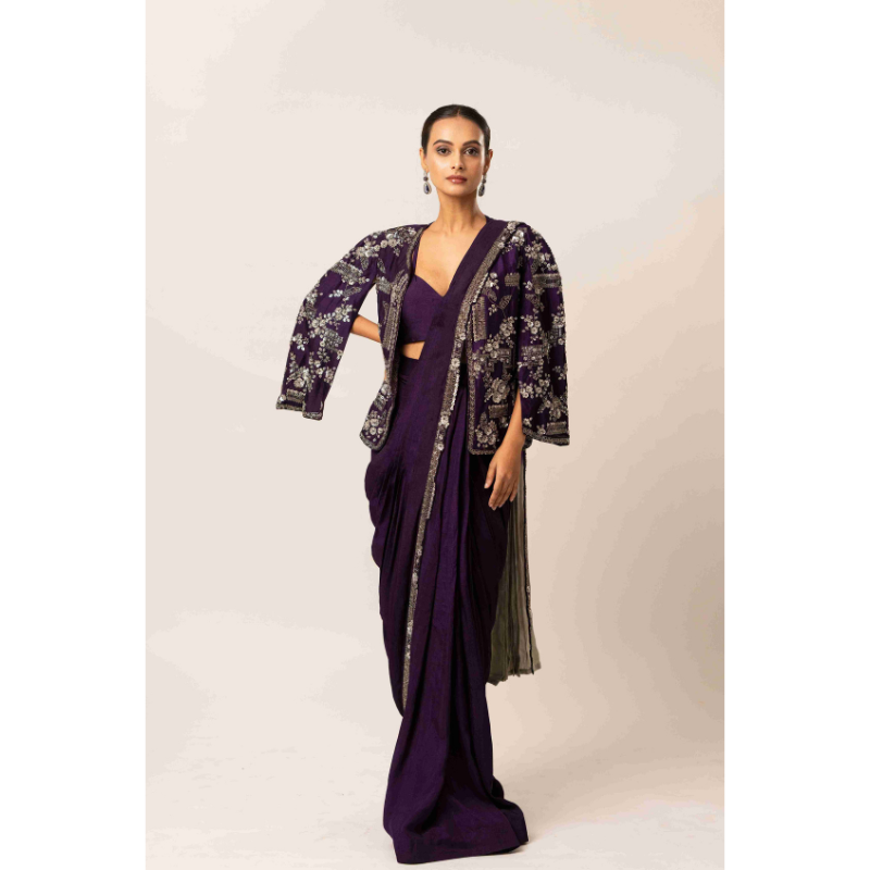 Cape Sleeve Silk Drape Saree