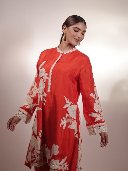 Red Dori Patch Work Suit Set