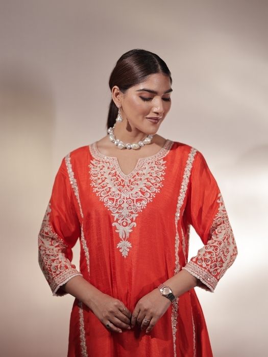 Orange Resham Kurta Set