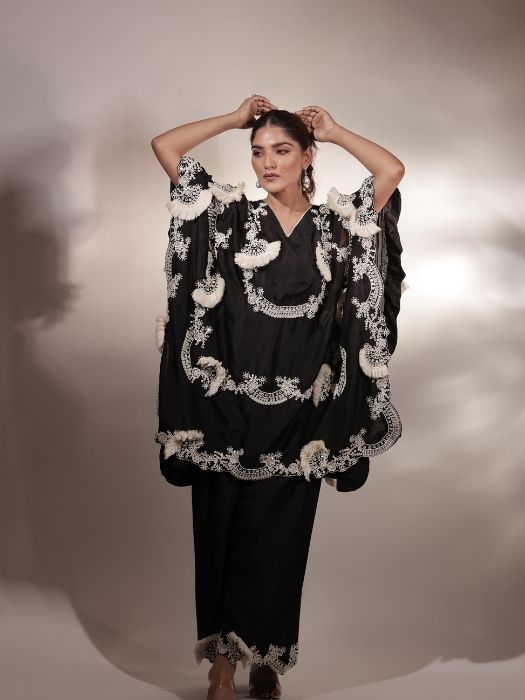 Black Silk Kaftan Set