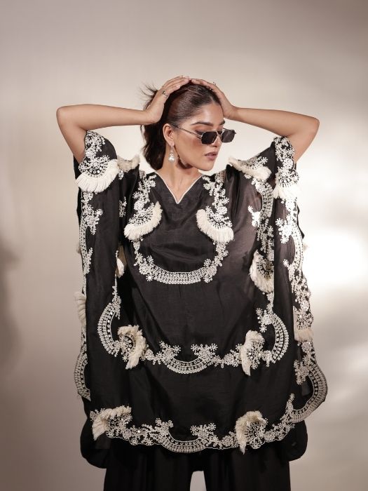 Black Silk Kaftan Set