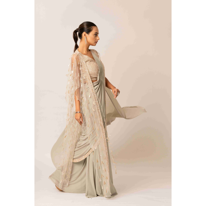 Flared Pant Drape Saree With A Jacket