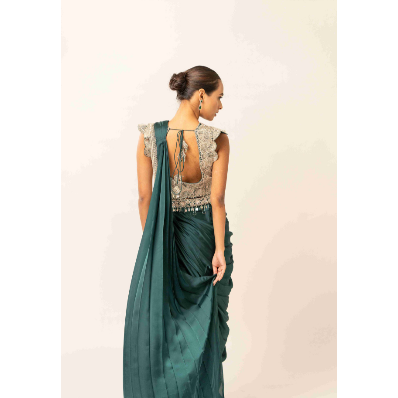 Satan Fabric Drape Sarees with Pearl Work