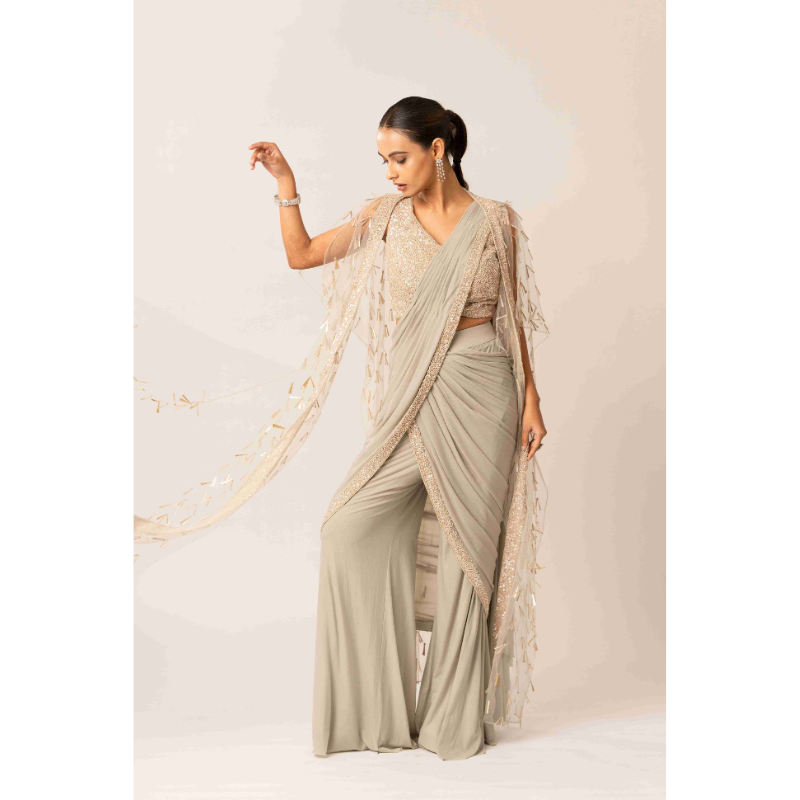 Flared Pant Drape Saree With A Jacket