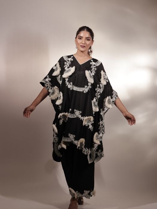 Black Silk Kaftan Set