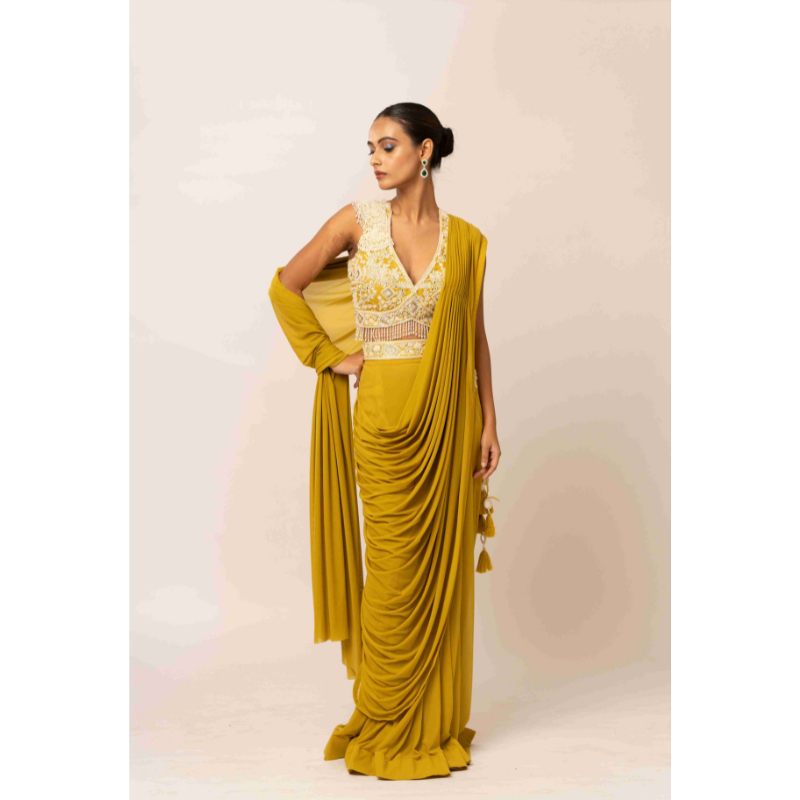 Fabric Lycra with Parle and Sequins Work Yellow