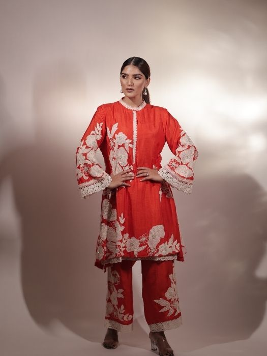 Red Dori Patch Work Suit Set