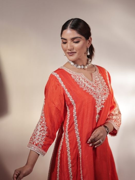 Orange Resham Kurta Set