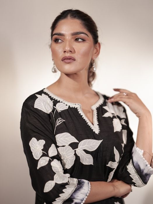 Black Dori Patch Work Suit Set